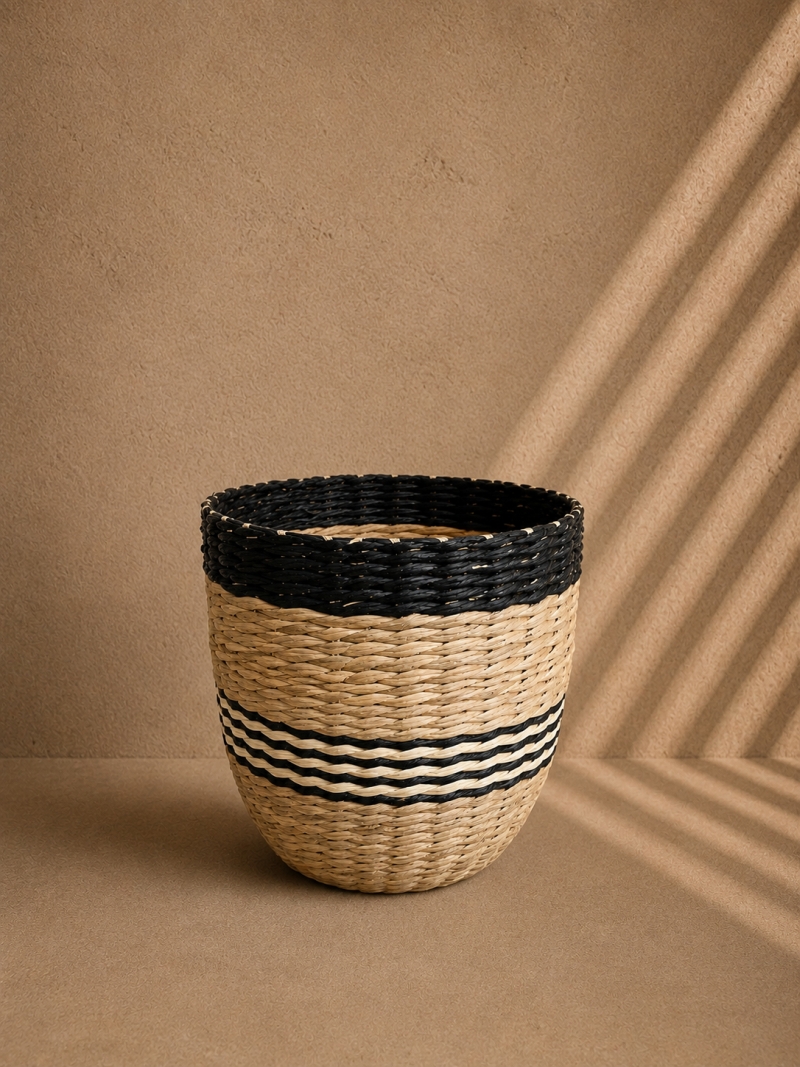 Μπεζ-Μαύρο Καλάθι Αποθήκευσης 20εκ. | Woven Storage Basket